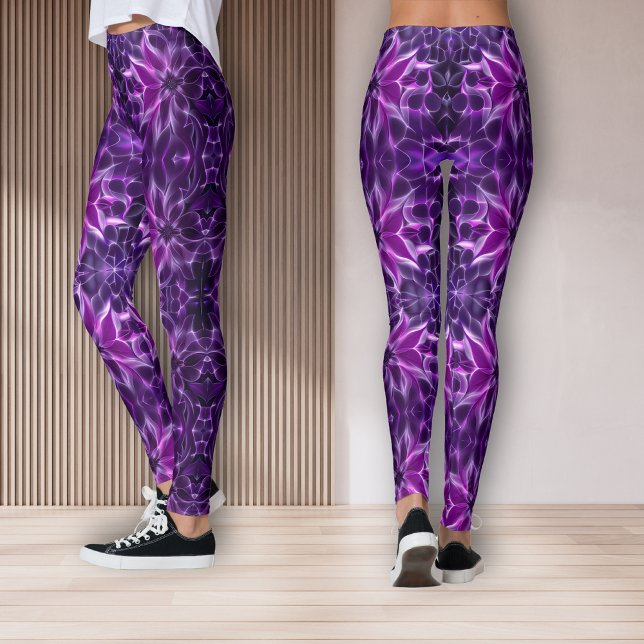 Leggings Flor violeta profunda fractal hipnótica (Subido por el creador)