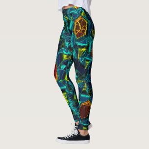 Leggings Flor virtual em azul gradiente, estilhaçada