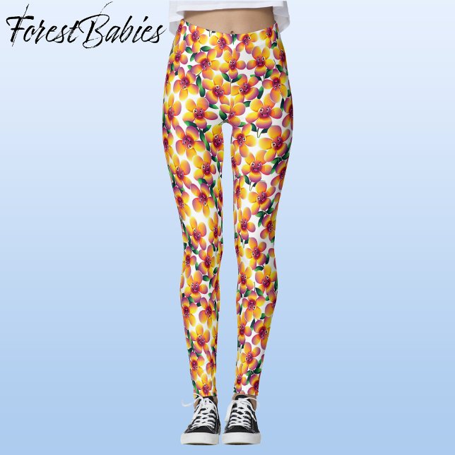 Leggings Flor 🌼 Whimsical Cuto Diversión Diseño Floral (Silly Flower Pattern, ForestBabies Leggings, Front)