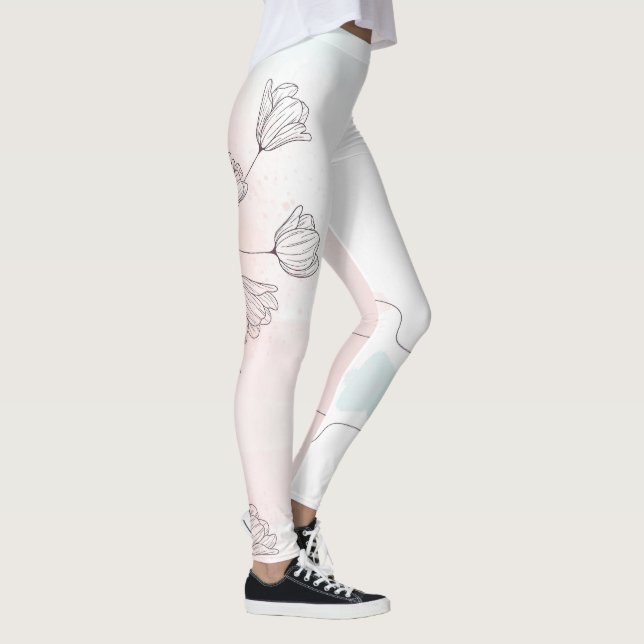 Leggings Flora de acuarela rosa romántica (Derecha)