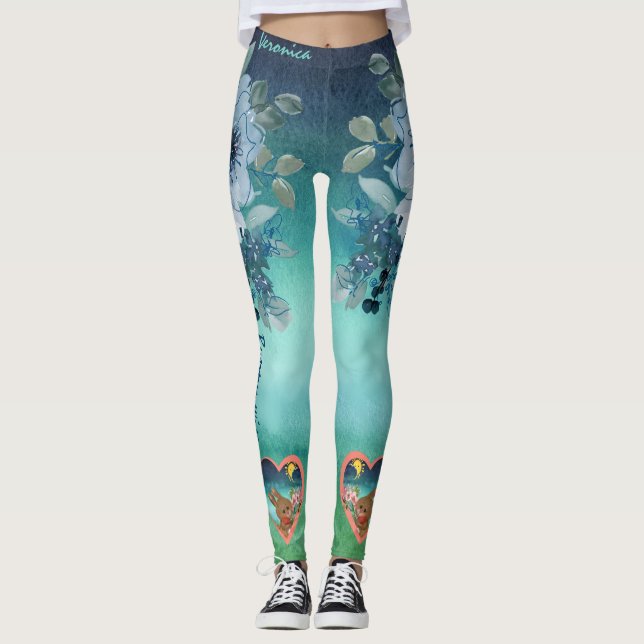 Leggings Flora verde azul (Anverso)