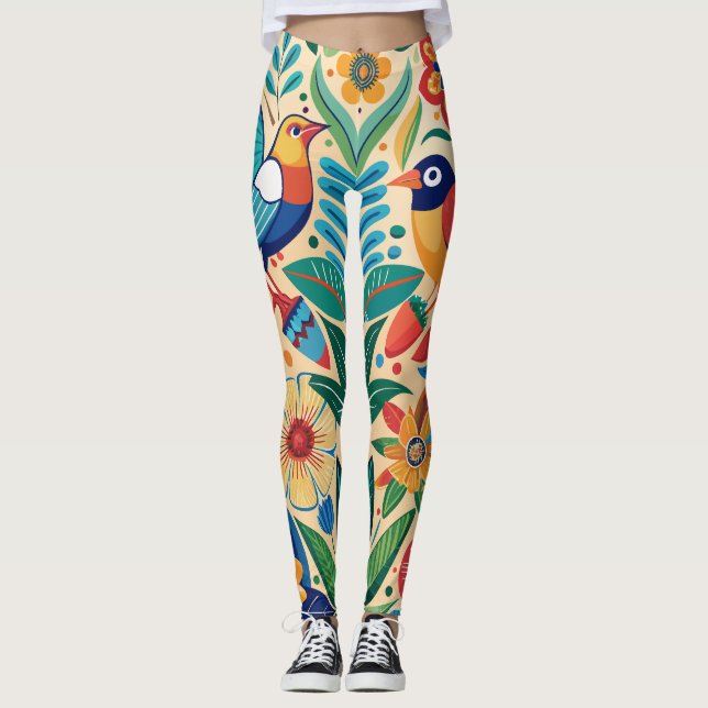 Leggings Flora y fauna folclóricas (Anverso)