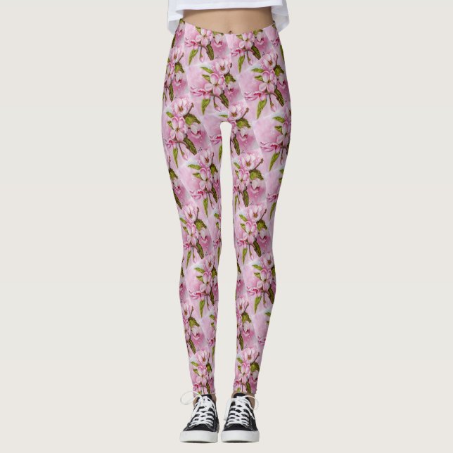 LEGGINGS FLORACIÓN DE BLOSSOM DE LA MANZANA ROSA (Anverso)