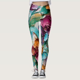Leggings Floral Abstract Paint Pattern – Artistic Modern 