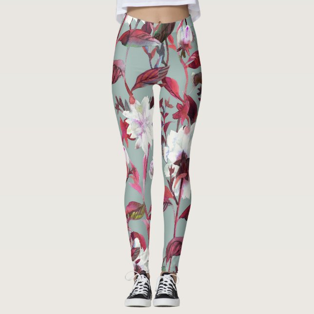 Leggings Floral acuarela: floros dibujados a mano. (Anverso)