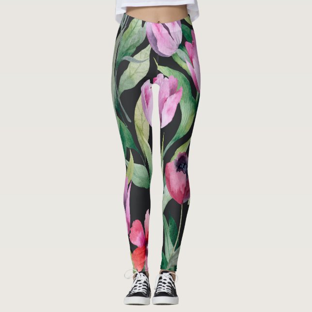 Leggings Floral acuarela, hermoso patrón sin fisuras. (Anverso)
