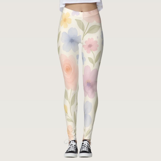 Leggings Floral Acuarela Suave Pastel (Anverso)