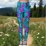 Leggings Floral azul morado y Verde azulado de bonito<br><div class="desc">Bonito elegante de flores moradas,  azules,  verde azuladas,  turquesas y verdes y de leggings folclóricos.</div>