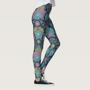 Leggings Floral azul oscuro, verde y púrpura