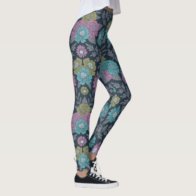 Leggings Floral azul oscuro, verde y púrpura (Derecha)