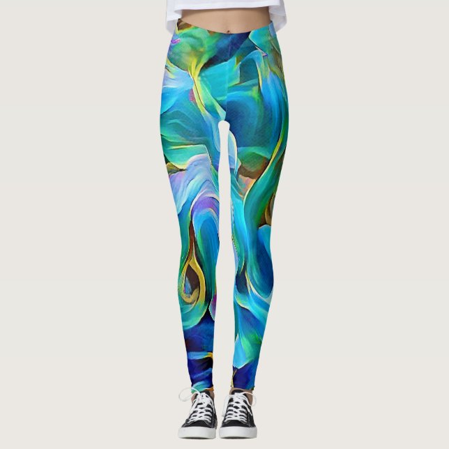 Leggings Floral azul Resumen de las leyendas del arte (Anverso)