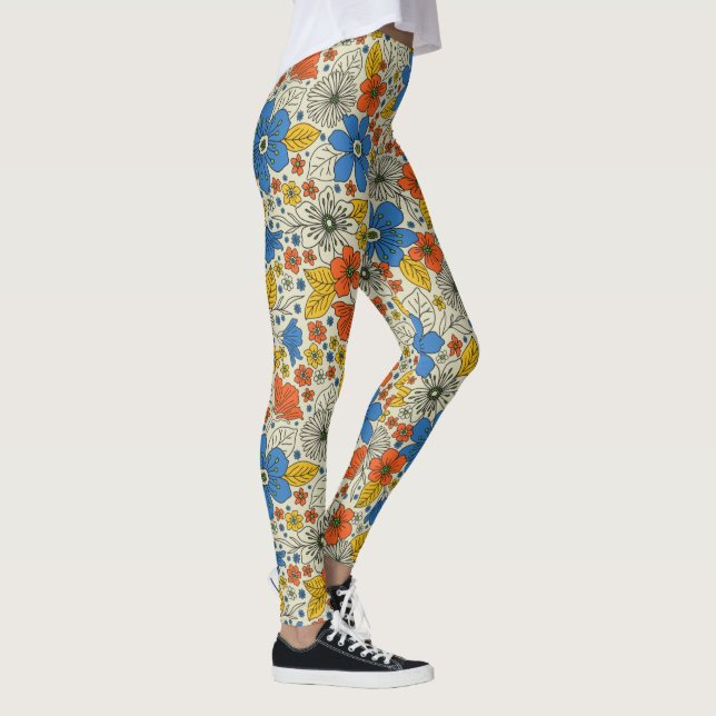 Leggings Floral azul retro, amarillo y Naranja (Derecha)