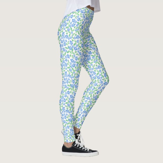 Leggings Floral Azul Verde Blanco Periwinkle Bastante Ditsy (Derecha)