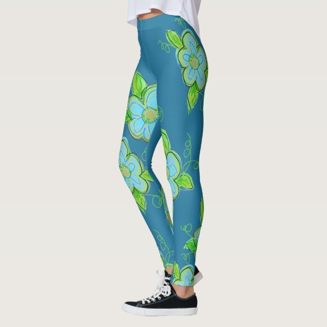 Leggings Floral azul y verde artsy (Izquierda)