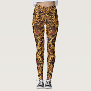 Leggings Floral Barroco Real con Adorno Dorado