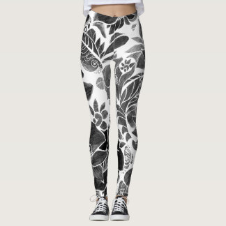 Leggings Floral blanca negra