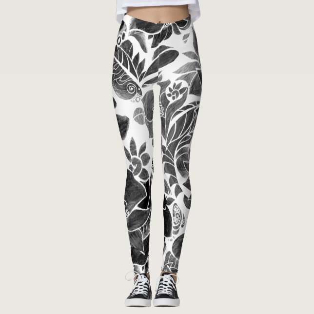 Leggings Floral blanca negra (Anverso)