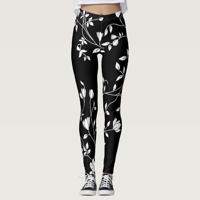 Leggings Floral blanca y negra (Anverso)