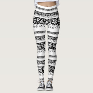 Leggings Floral blanca y negra