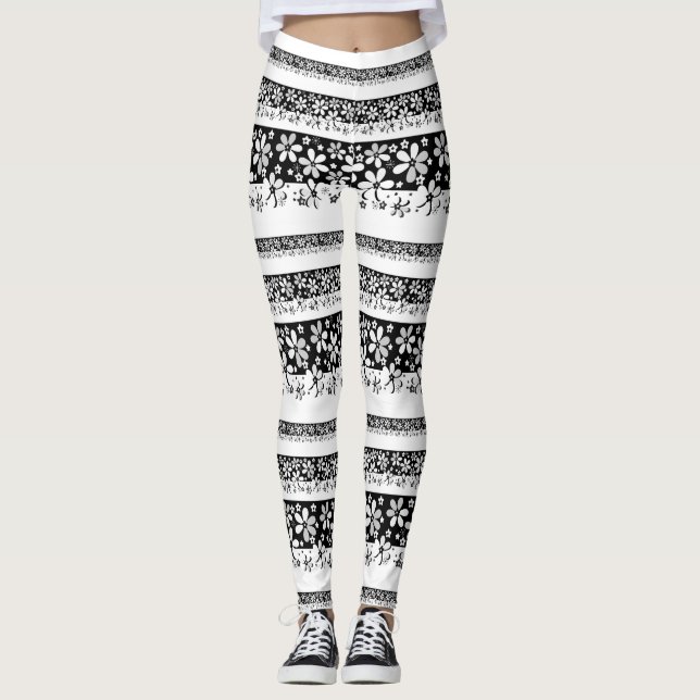 Leggings Floral blanca y negra (Anverso)