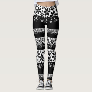 Leggings Floral blanca y negra