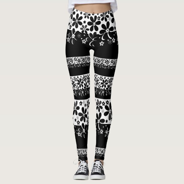 Leggings Floral blanca y negra (Anverso)