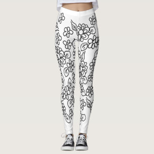 Leggings Floral blanca y negra