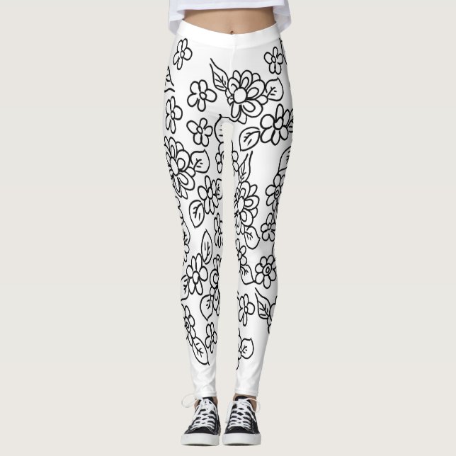 Leggings Floral blanca y negra (Anverso)