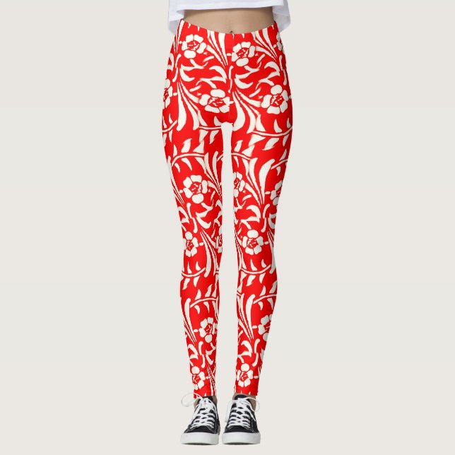Leggings Floral blanca y roja vintage (Anverso)