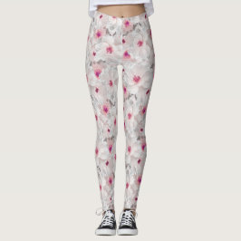 Leggings Floral blanca y rosa delgada