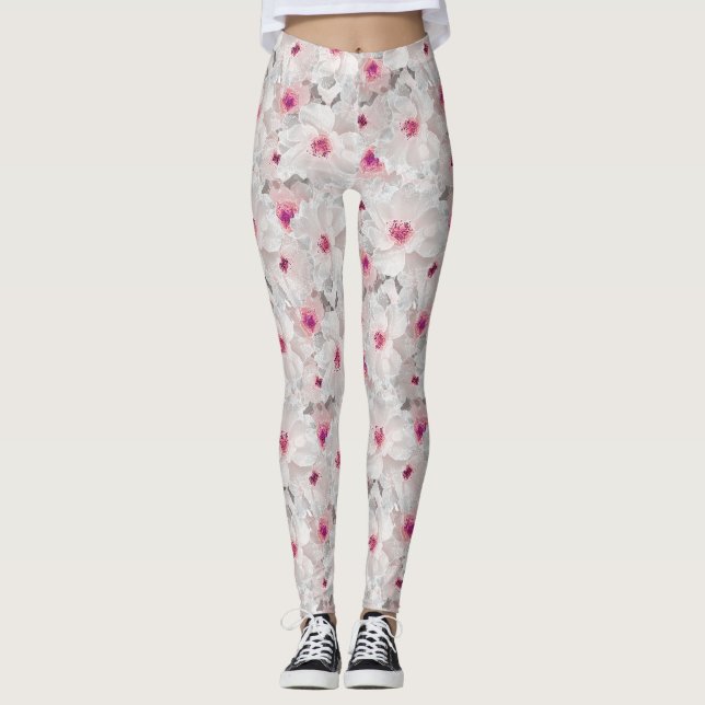 Leggings Floral blanca y rosa delgada (Anverso)