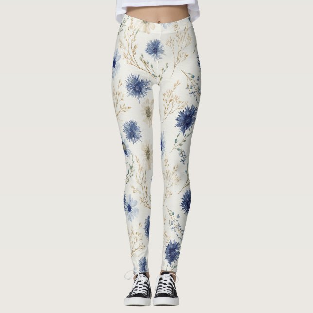 Leggings Floral Blanco Azul (Anverso)