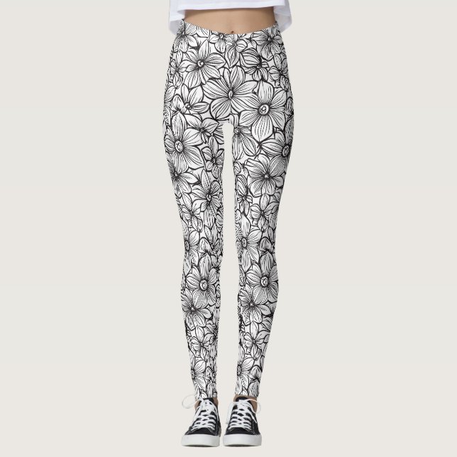 Leggings Floral Blanco Negro (Anverso)