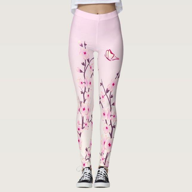 Leggings Floral cerezo en flor en flor rosa giratorio (Anverso)