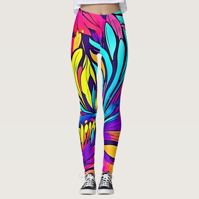 Leggings Floral de abstracto vibrante (Anverso)