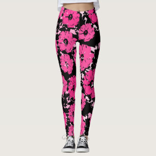 Leggings Floral de abstrato de rosa caliente vibrante sobre