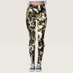 Leggings Floral de antigüedades doradas con mariposas