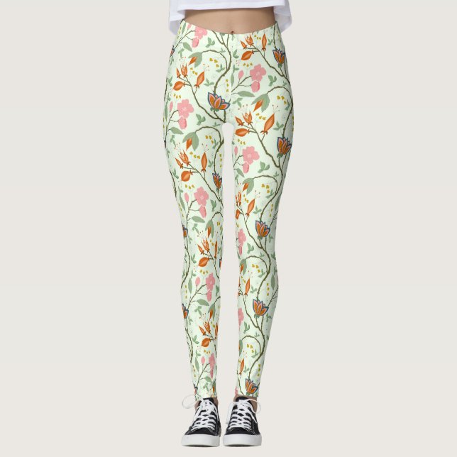 Leggings Floral de arte folclórico en la senda caprichosa (Anverso)