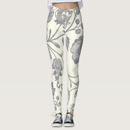 Leggings Floral de boho gris y marfil