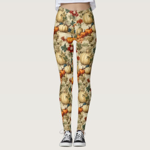 Leggings Floral de calabaza vintage de Acción de Gracias co