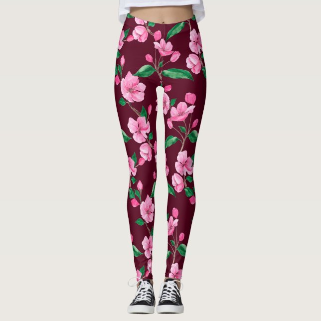 Leggings Floral de cerezo rosa (Anverso)