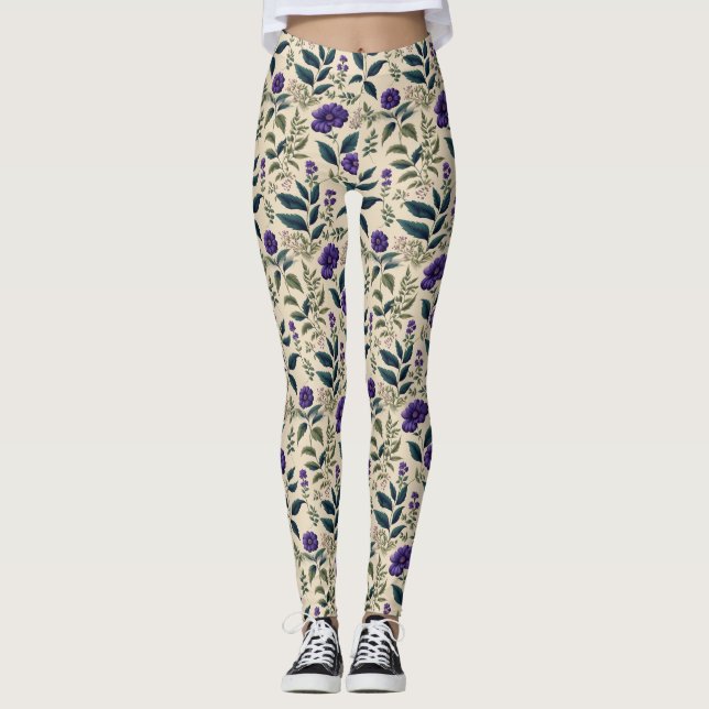 Leggings Floral de cosecha azul gentiana (Anverso)