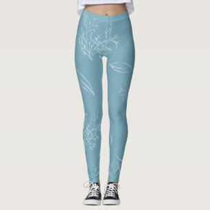 Leggings Floral de dibujo natural de lápiz azul claro fresc