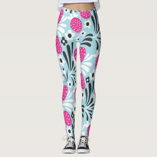 Leggings Floral de fresa: Berry rosa sin foco.