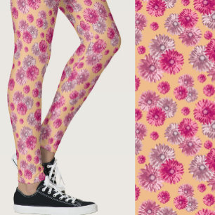 Leggings Floral de gerbera naranja rosa femenino con estamp