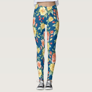 Leggings Floral de manía azul de la marina