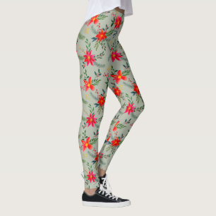 Leggings Floral de Navidades de Poinsettia Roja