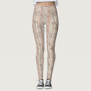Leggings Floral de Pájaro de Raya de Melocotón Elegante (3)