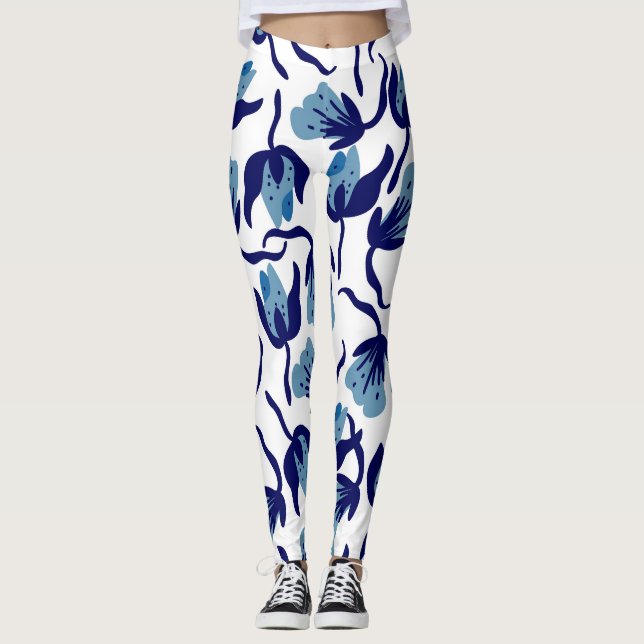 Leggings Floral De Pansy Azul: Impresionante. (Anverso)
