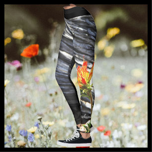 Leggings Floral de pincel indio con nombre personalizado